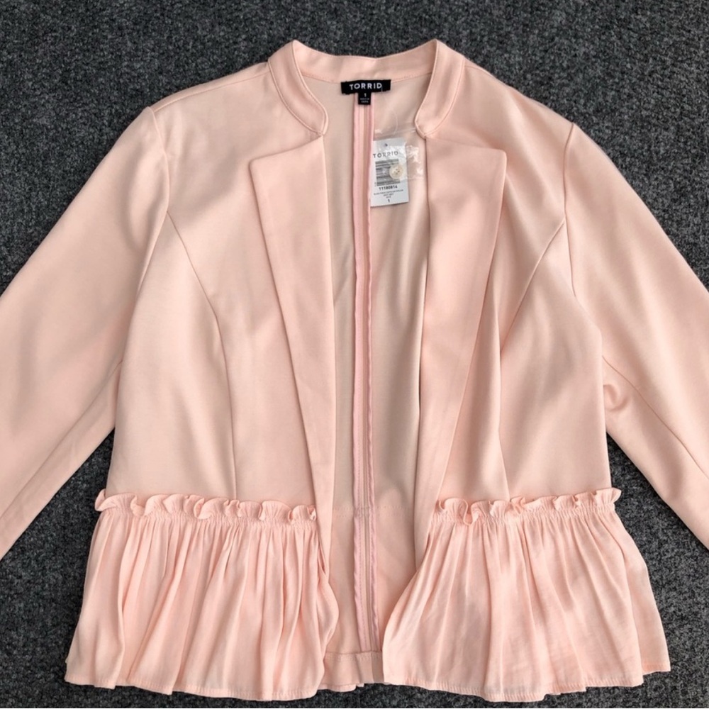 Torrid blush ponte chiffon mix peplum blazer size 1